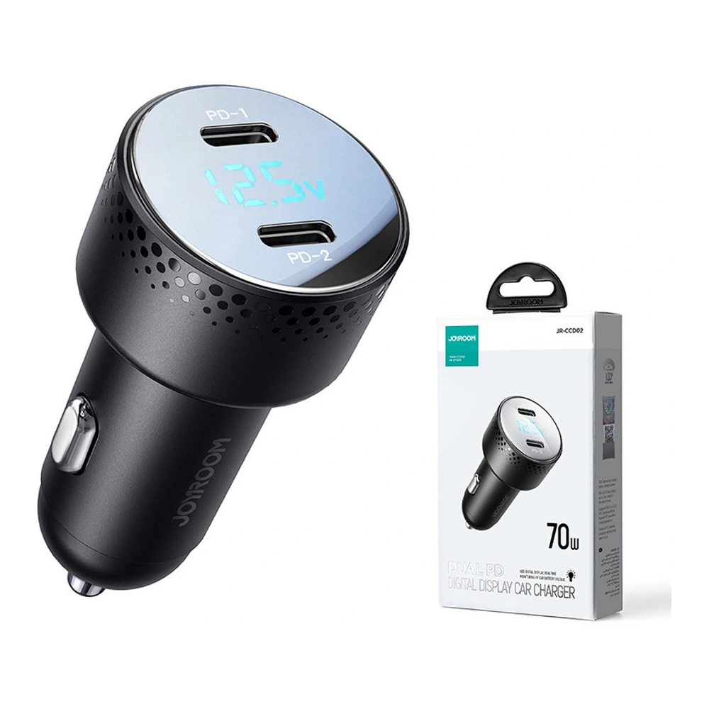 Ładowarka samochodowa Joyroom JR-CCD02 2x USB-C 70W LED czarna