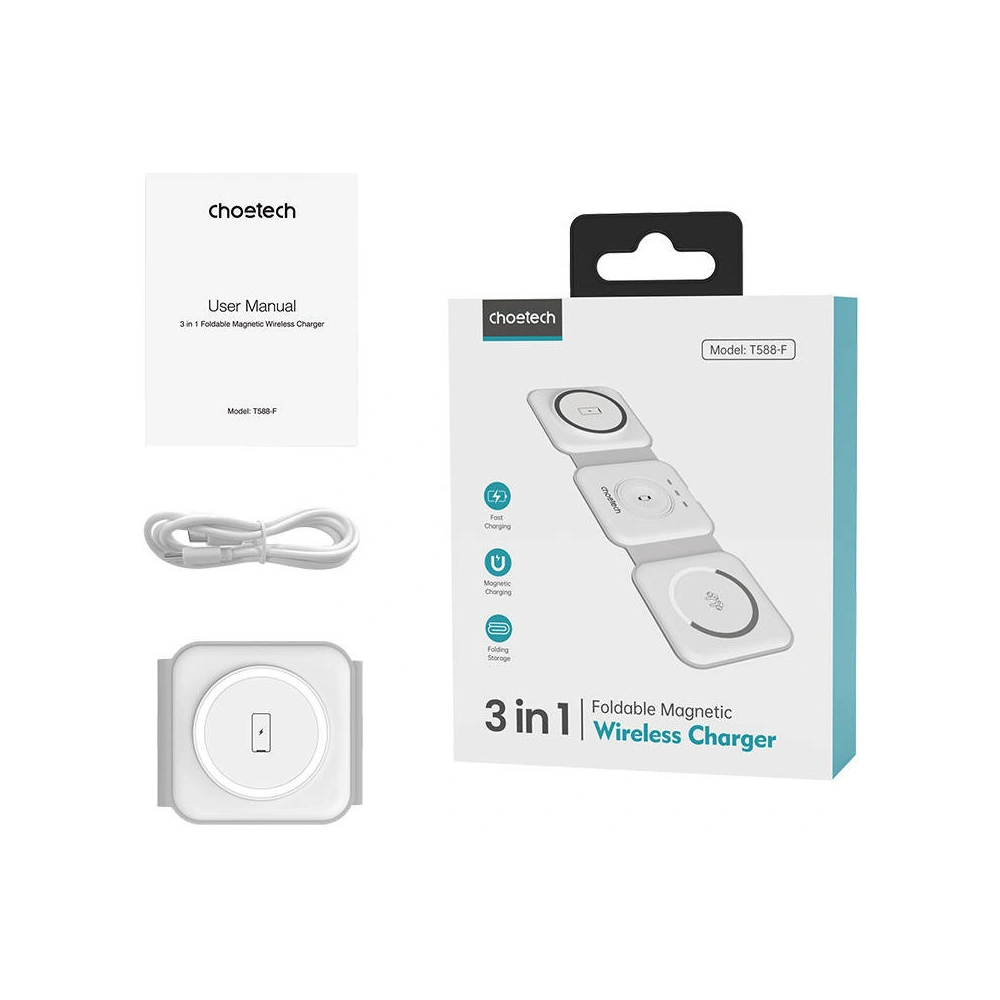 Ładowarka bezprzewodowa magnetyczna Choetech T588-F 3w1 15W (biała)