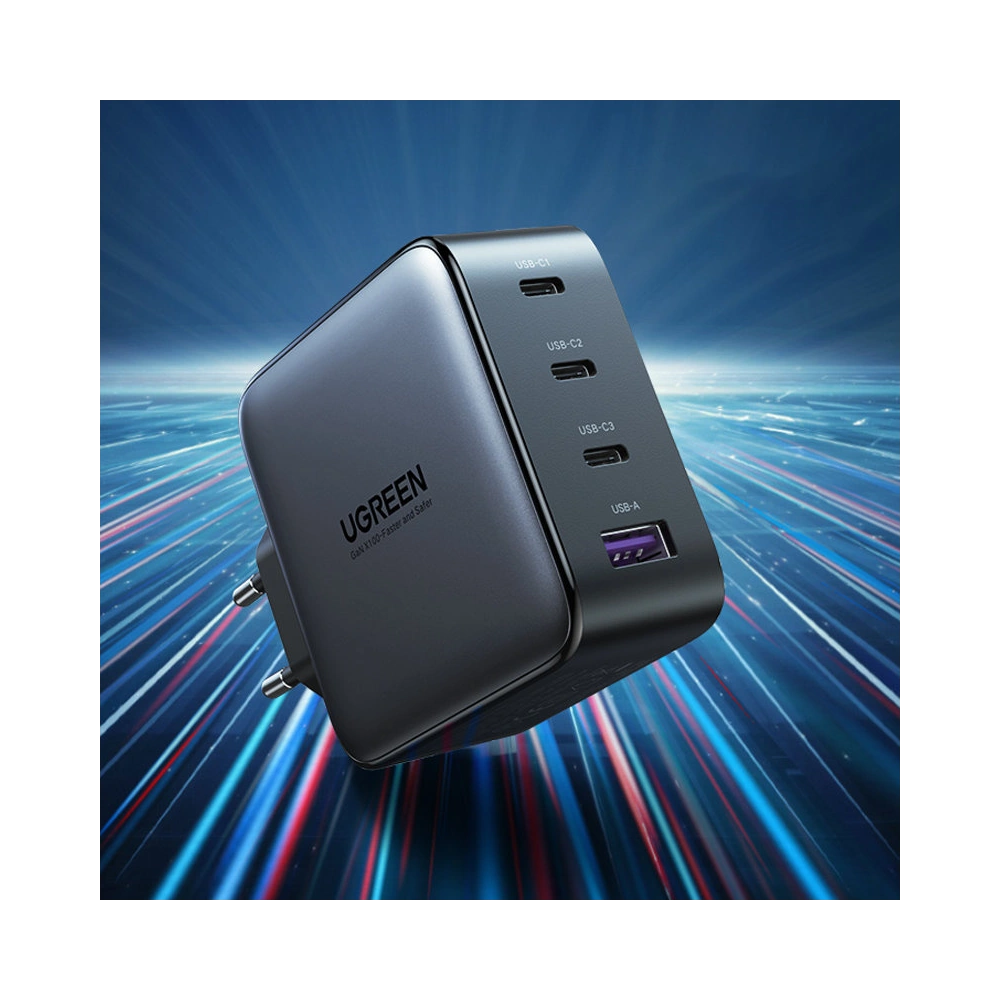 Ładowarka sieciowa UGREEN CD226 GaN 3x USB-C + USB-A PD 3.0 QC 4+ FCP SCP AFC 100W EU czarny