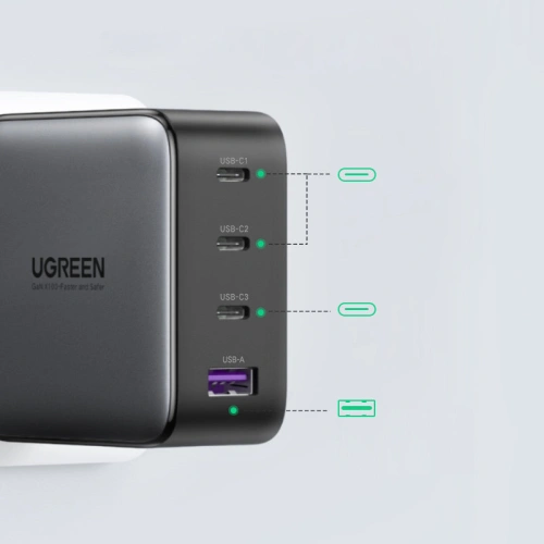 Kup Ładowarka sieciowa UGREEN CD226 GaN 3x USB-C + USB-A PD 3.0 QC 4+ FCP SCP AFC 100W EU czarny - UGR1618 - {ean13} - Sklep Home Screen
