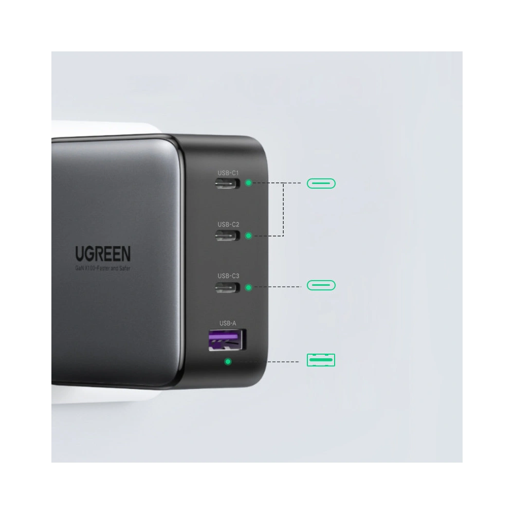 Ładowarka sieciowa UGREEN CD226 GaN 3x USB-C + USB-A PD 3.0 QC 4+ FCP SCP AFC 100W EU czarny