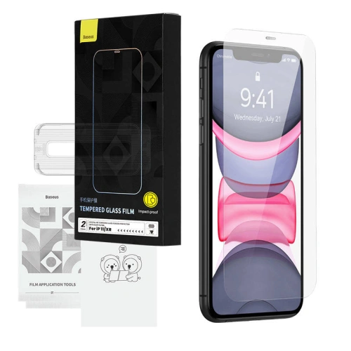 Kup Baseus 0.3mm Apple Gehärtetes Glas Crystal HD IPhone 11/XR + Reinigungsset (2 Stk.) - BSU4205 - {ean13} - Sklep Home Screen