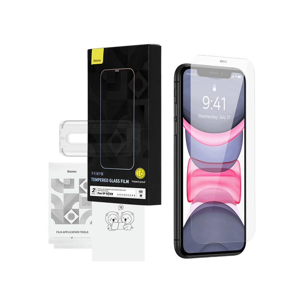 Szkło hartowane Baseus Crystal HD 0.3mm Apple IPhone 11/XR + zestaw czyszczący (2szt.)