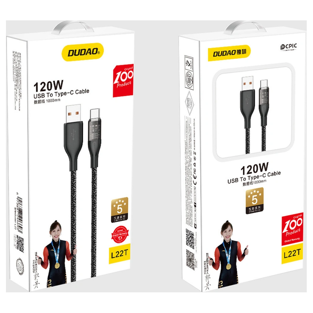 Kabel Dudao L22T USB-A/USB-C 120W 1m szary