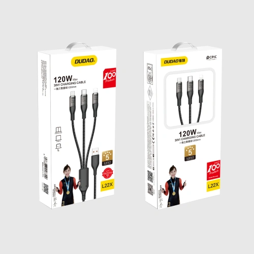 Kup Kabel Dudao L22X 3w1 USB-A/USB-C - microUSB - Lightning 120W 1m srebrny - DDA265 - {ean13} - Sklep Home Screen