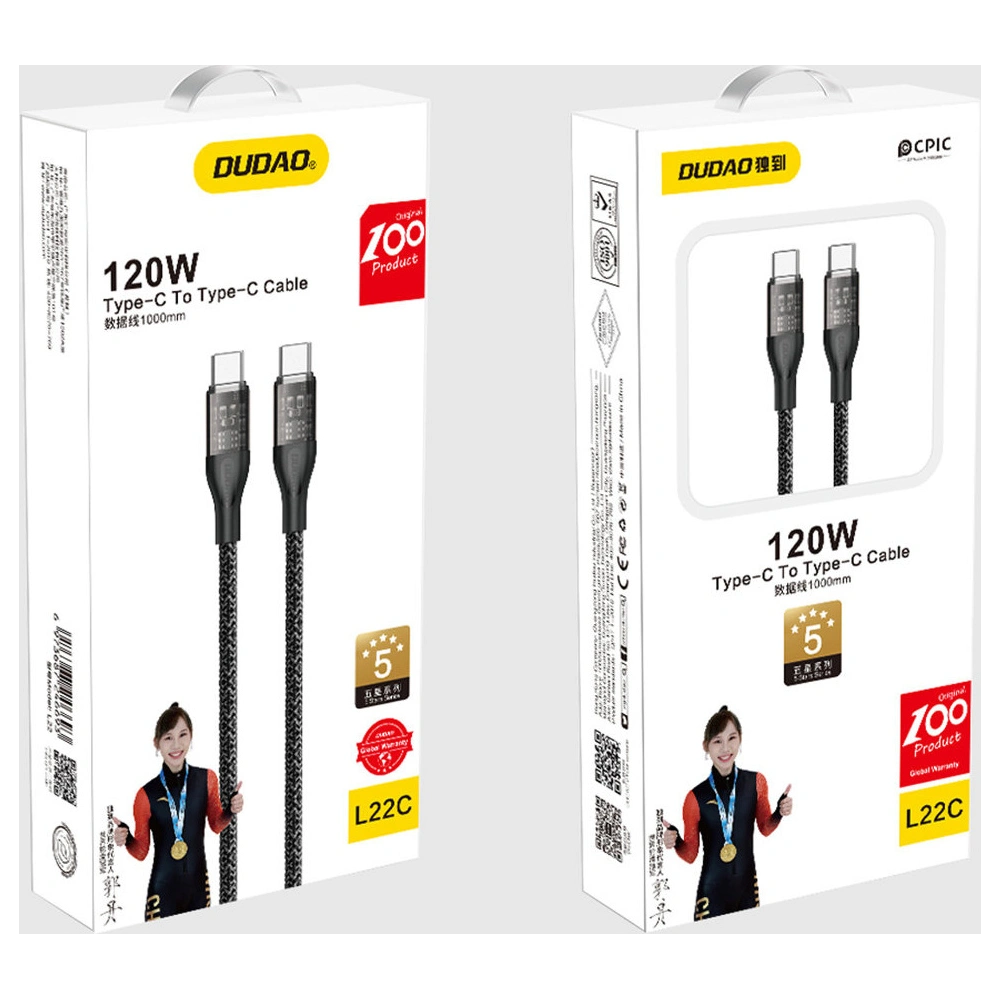 Kabel Dudao L22C USB-C/USB-C 120W 1m szary