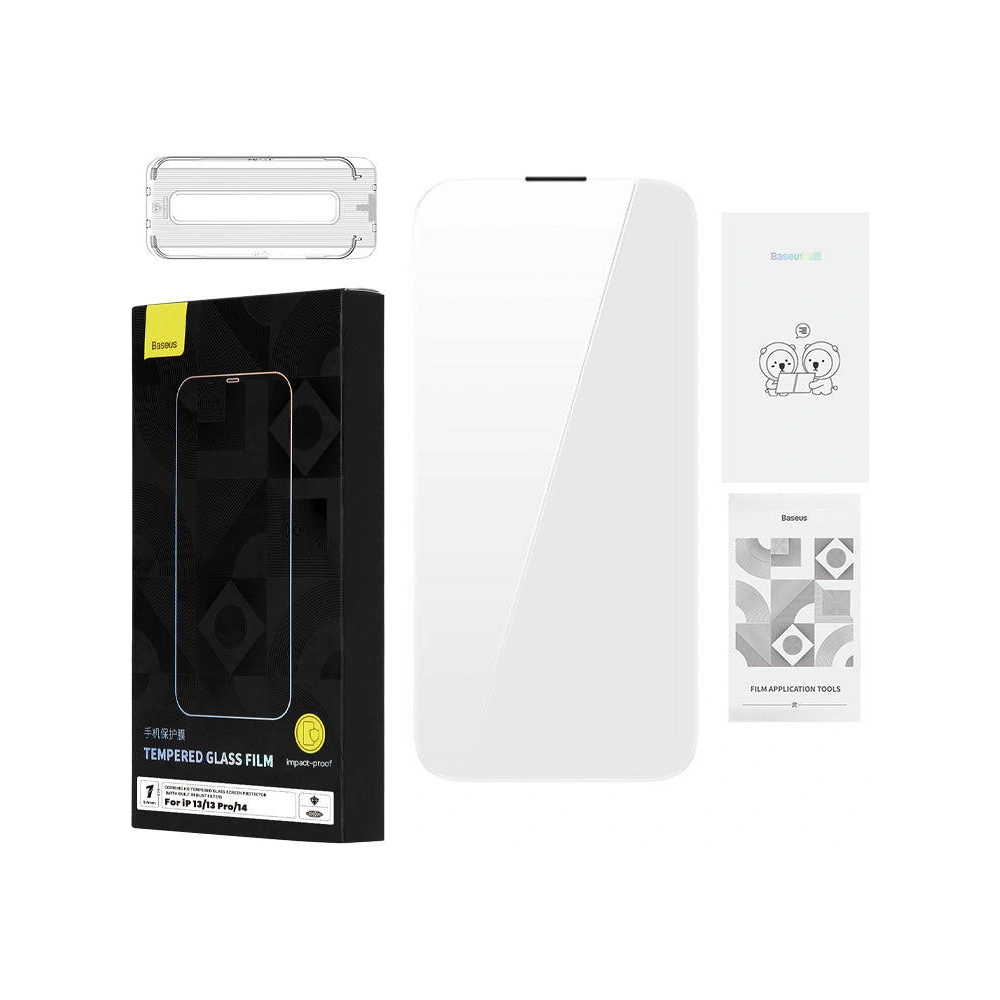 Szkło hartowane Baseus 0.4mm Corning HD Apple iPhone  14/13/13 Pro + zestaw czyszczący