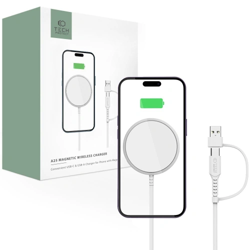 Kup Tech-Protect Kabelloses Ladegerät Qi15W-A25 Magnetisches kabelloses Magsafe-Ladegerät Weiß - THP2042 - {ean13} - Sklep Home Screen