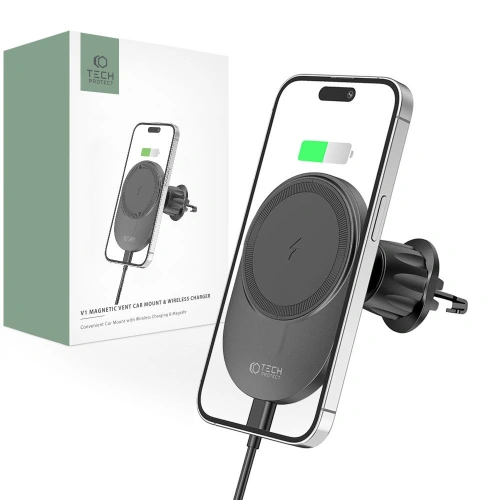 Kup Autós tartó MagSafe vezeték nélküli töltővel Tech-Protect MM15W-V1 Magnetic szellőző autós tartó vezeték nélküli töltő 15W fekete - THP2043 - {ean13} - Sklep Home Screen