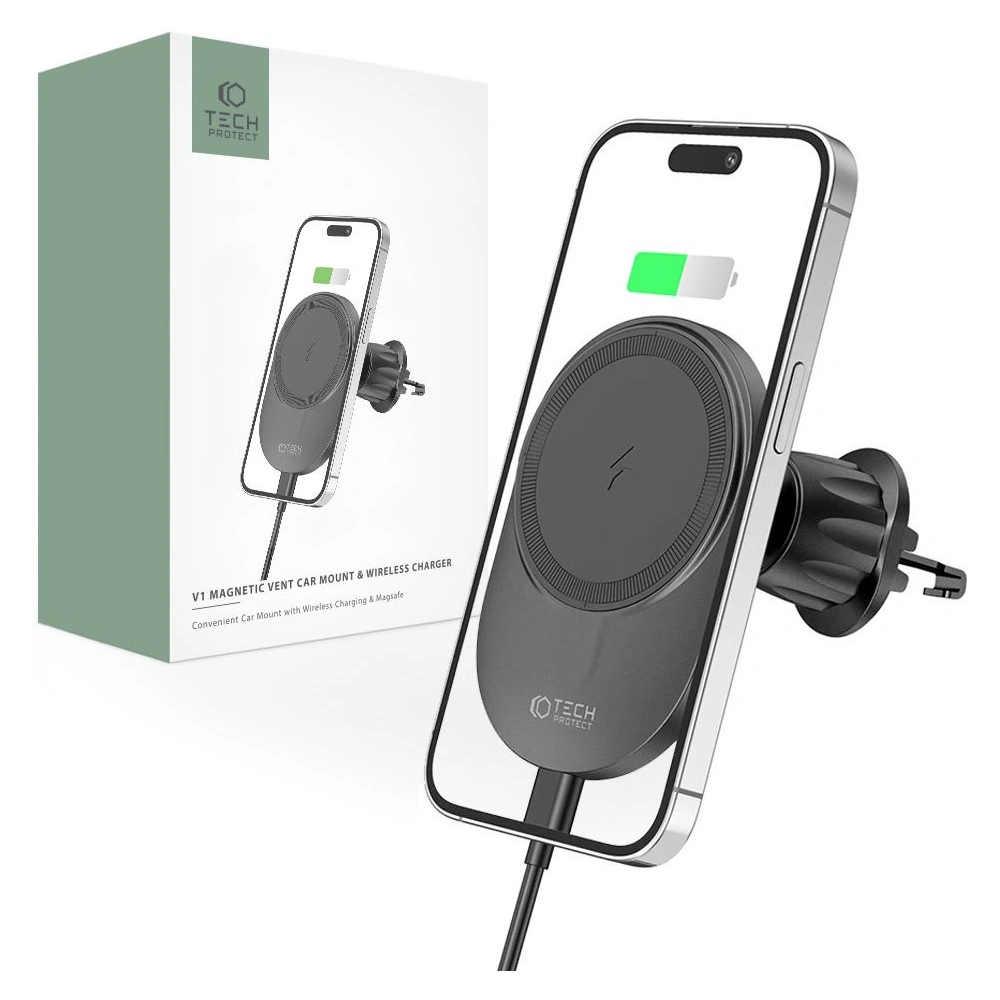 Uchwyt samochodowy z ładowarką bezprzewodową MagSafe Tech-Protect MM15W-V1 Magnetic Vent Car Mount Wireless Charger 15W Black
