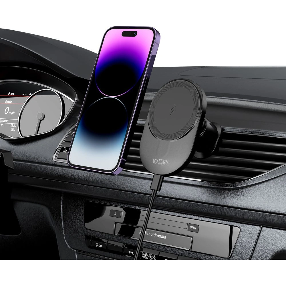 Uchwyt samochodowy z ładowarką bezprzewodową MagSafe Tech-Protect MM15W-V1 Magnetic Vent Car Mount Wireless Charger 15W Black
