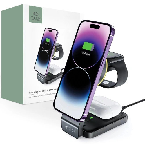 Kup Bezdrátová nabíječka MagSafe Tech-Protect Qi15W-A28 3v1 Magnetic Wireless Charger Černá - THP2044 - {ean13} - Sklep Home Screen