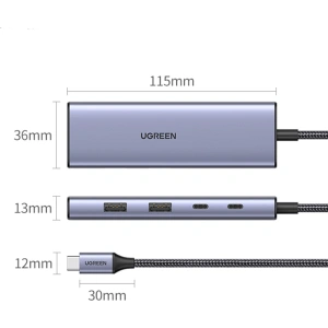 Adapter HUB UGREEN CM500 USB-C/HDMI - 2x USB-C - 2x USB-A szary