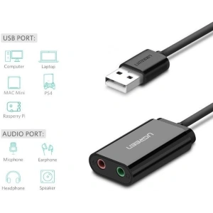 Kup Externe USB-Soundkarte UGREEN 15cm (schwarz) - UGR1632 - {ean13} - Sklep Home Screen