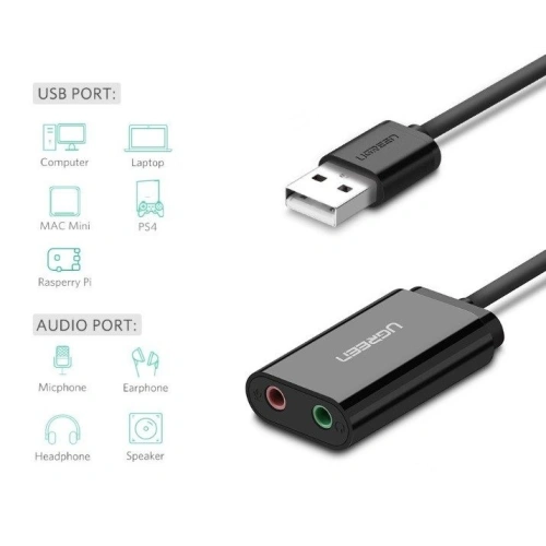 Kup Externe USB-Soundkarte UGREEN 15cm (schwarz) - UGR1632 - {ean13} - Sklep Home Screen