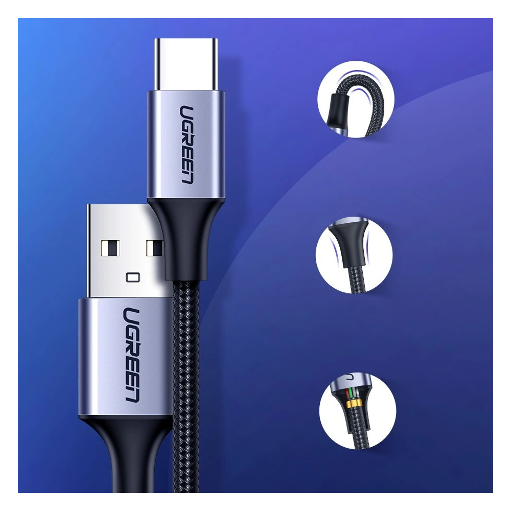 Kabel UGREEN 60125 USB-A/USB-C Quick Charge 3.0 3A 0,5m szary