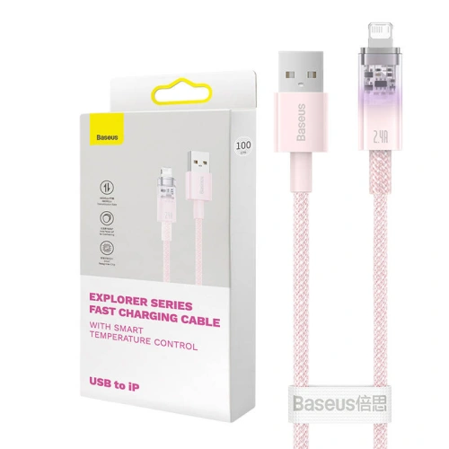 Kup Cablul Baseus Explorer Series USB-A/Lightning 2m 2.4A (roz) - BSU4320 - {ean13} - Sklep Home Screen