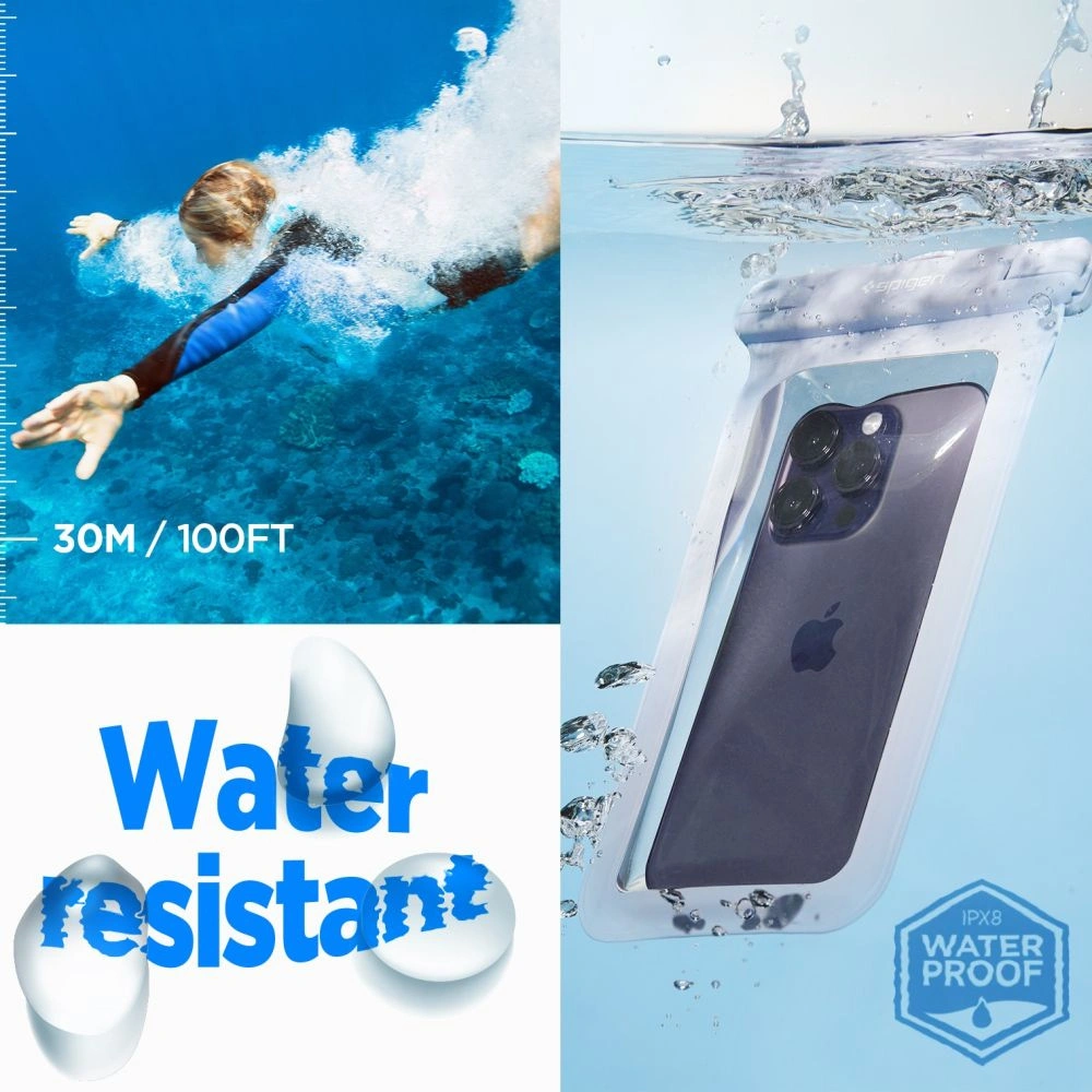 Etui wodoszczelne Spigen A601 Universal Waterproof Case Aqua Blue