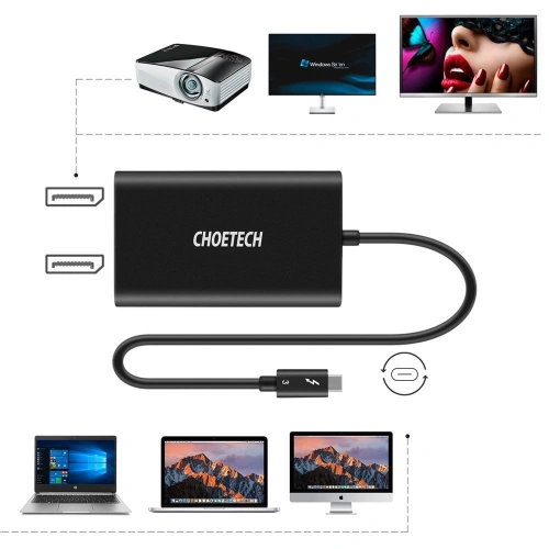 Kup Choetech HUB-Adapter HUB-D03 USB-C Thunderbolt 3 (40Gbps)/2xDisplayPort 4K 60Hz schwarz - CHT65 - {ean13} - Sklep Home Screen