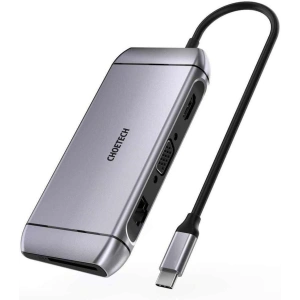Kup Choetech Adapter HUB HUB-M15 9in1 USB-C/3xUSB 3.2 Gen 1 - SD und TF Kartenleser - HDMI 4K 30Hz - VGA Full HD 60Hz - USB-C - RJ45 grau - CHT66 - {ean13} - Sklep Home Screen