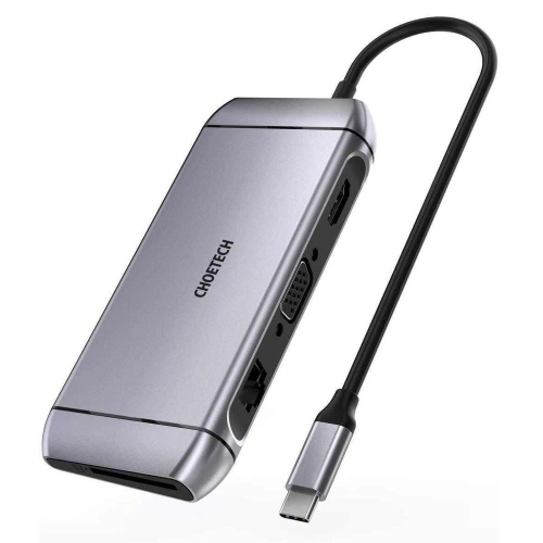 Kup Adapter HUB Choetech HUB-M15 9w1 USB-C/3xUSB 3.2 Gen 1 - SD és TF kártyaolvasó - HDMI 4K 30Hz - VGA Full HD 60Hz - USB-C - RJ45 szürke - CHT66 - {ean13} - Sklep Home Screen