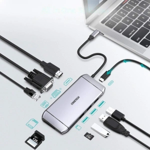 Kup Choetech Adapter HUB HUB-M15 9in1 USB-C/3xUSB 3.2 Gen 1 - SD und TF Kartenleser - HDMI 4K 30Hz - VGA Full HD 60Hz - USB-C - RJ45 grau - CHT66 - {ean13} - Sklep Home Screen