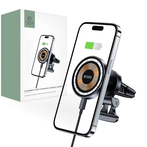 Kup Autós tartó vezeték nélküli töltővel Tech-Protect MM15W-V5 Magnetic MagSafe szellőző autós tartó vezeték nélküli töltő 15W fekete - THP2047 - {ean13} - Sklep Home Screen