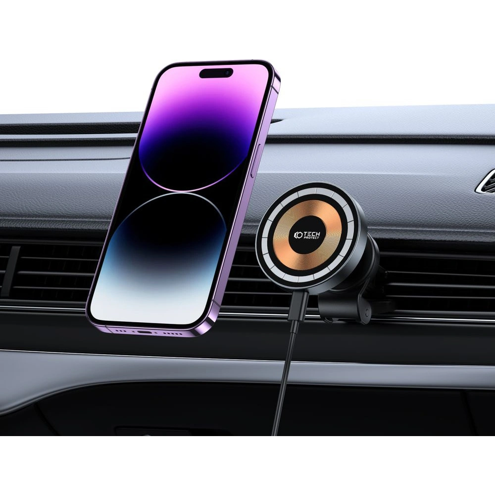 Uchwyt samochodowy z ładowarką bezprzewodową Tech-Protect MM15W-V5 Magnetic MagSafe Vent Car Mount Wireless Charger 15W Black