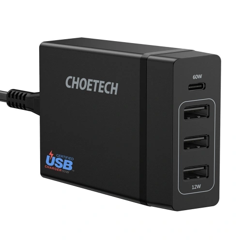 Kup Nabíječka Choetech PD72-1C3U 3x USB-A/USB-C 60W Power Delivery černá - CHT77 - {ean13} - Sklep Home Screen
