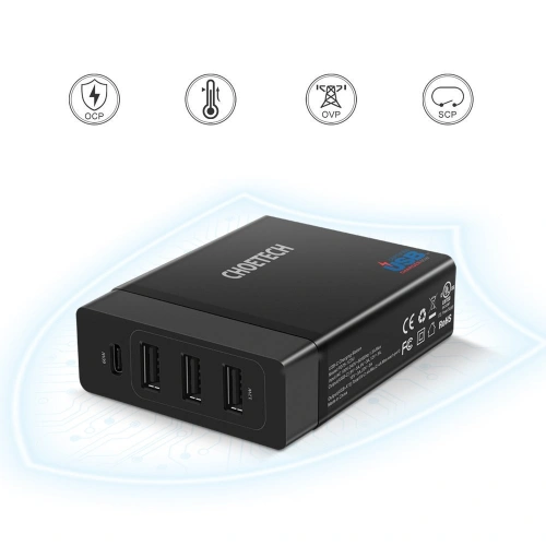 Kup Nabíječka Choetech PD72-1C3U 3x USB-A/USB-C 60W Power Delivery černá - CHT77 - {ean13} - Sklep Home Screen