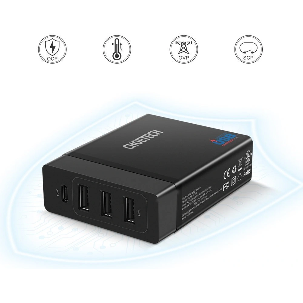 Ładowarka sieciowa Choetech PD72-1C3U 3x USB-A/USB-C 60W Power Delivery czarny