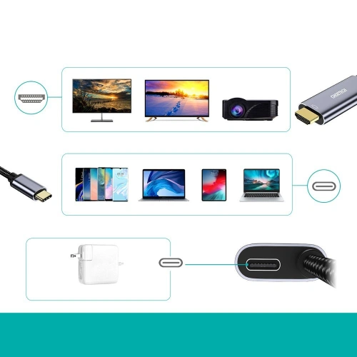 Kup Adapter HUB Choetech XCH-M18GY USB-C/HDMI 4K - USB-C PD do MacBook/PC 1.8m szary - CHT84 - {ean13} - Sklep Home Screen