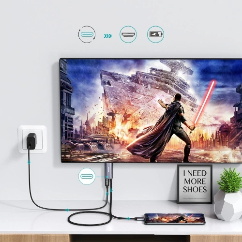 Kup Adapter HUB Choetech XCH-M18GY USB-C/HDMI 4K - USB-C PD do MacBook/PC 1.8m szary - CHT84 - {ean13} - Sklep Home Screen