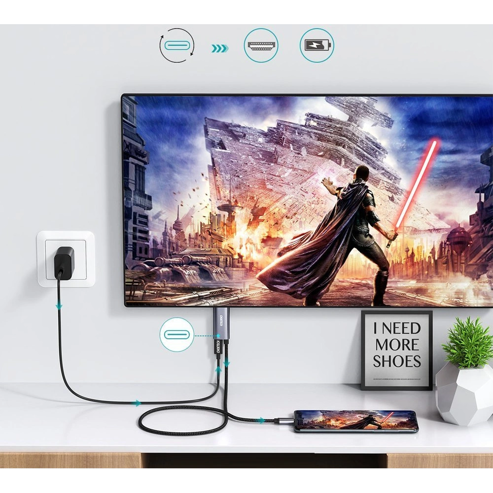 Adapter HUB Choetech XCH-M18GY USB-C/HDMI 4K - USB-C PD do MacBook/PC 1.8m szary