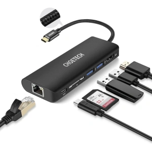 Kup Adapter HUB Choetech HUB-M05 6w1 USB-C 100W PD czarny - CHT92 - {ean13} - Sklep Home Screen