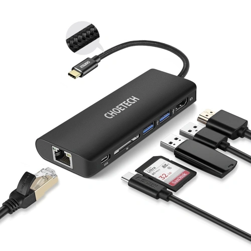 Buy Choetech HUB-M05 HUB 6in1 USB-C 100W PD black - CHT92 - {ean13} - Home Screen Store Europe