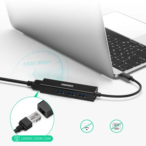 Kup Adaptér HUB Choetech HUB-U02BK 4w1 USB-C/3x USB 3.0 - RJ-45 šedý - CHT94 - {ean13} - Sklep Home Screen