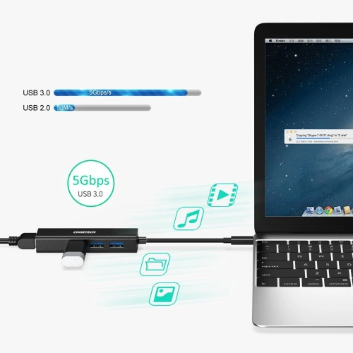 Kup Choetech Adapter HUB HUB-U02BK 4in1 USB-C/3x USB 3.0 - RJ-45 grau - CHT94 - {ean13} - Sklep Home Screen