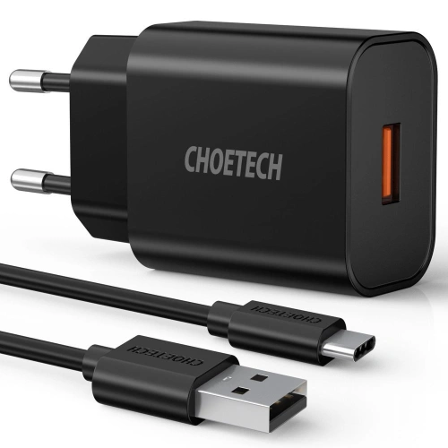 Kup Hálózati töltő Choetech Q5003 QC3.0 18W 3A + USB-A/USB-C kábel 1m fekete - CHT96 - {ean13} - Sklep Home Screen