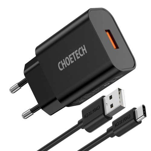 Kup Hálózati töltő Choetech Q5003 QC3.0 18W 3A + USB-A/USB-C kábel 1m fekete - CHT96 - {ean13} - Sklep Home Screen