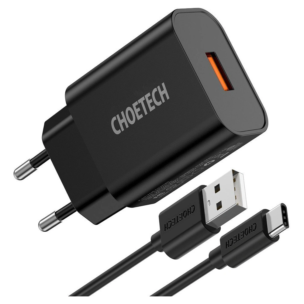 Ładowarka sieciowa Choetech Q5003 QC3.0 18W 3A + kabel USB-A/USB-C 1m czarny