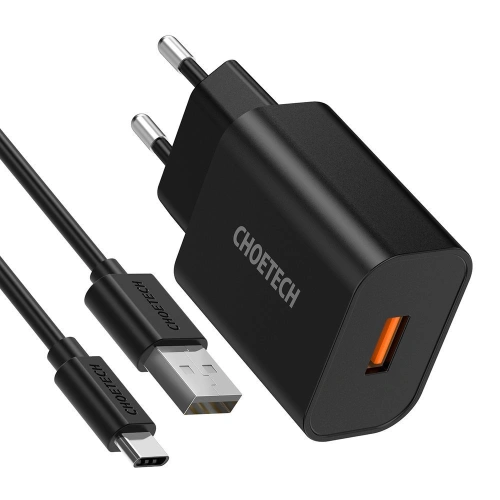 Kup Hálózati töltő Choetech Q5003 QC3.0 18W 3A + USB-A/USB-C kábel 1m fekete - CHT96 - {ean13} - Sklep Home Screen