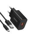 Kup Hálózati töltő Choetech Q5003 QC3.0 18W 3A + USB-A/USB-C kábel 1m fekete - CHT96 - {ean13} - Sklep Home Screen