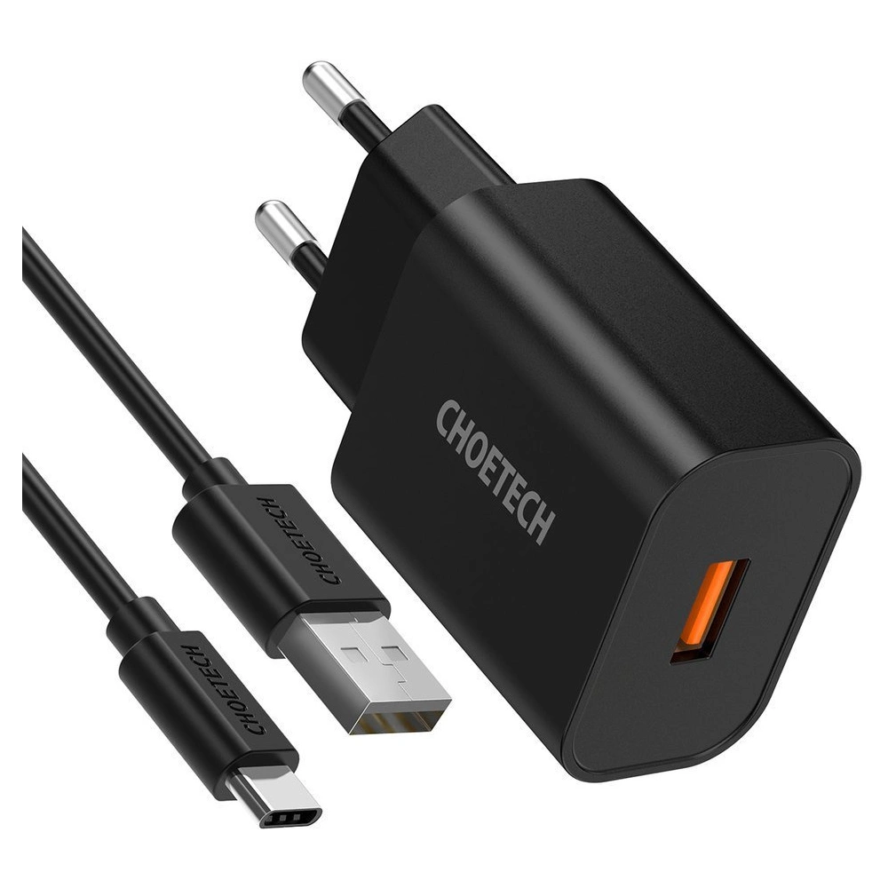 Ładowarka sieciowa Choetech Q5003 QC3.0 18W 3A + kabel USB-A/USB-C 1m czarny