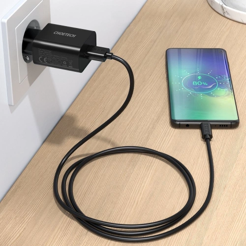 Kup Hálózati töltő Choetech Q5003 QC3.0 18W 3A + USB-A/USB-C kábel 1m fekete - CHT96 - {ean13} - Sklep Home Screen
