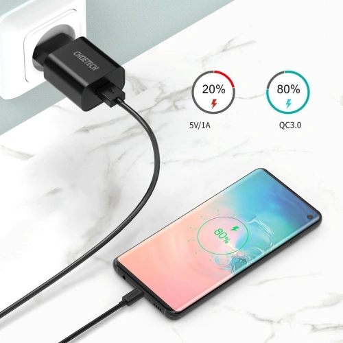 Kup Hálózati töltő Choetech Q5003 QC3.0 18W 3A + USB-A/USB-C kábel 1m fekete - CHT96 - {ean13} - Sklep Home Screen