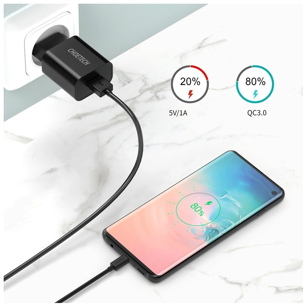 Ładowarka sieciowa Choetech Q5003 QC3.0 18W 3A + kabel USB-A/USB-C 1m czarny