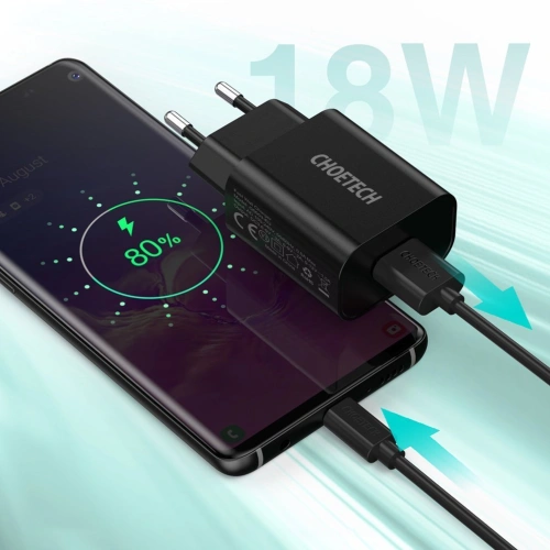 Kup Hálózati töltő Choetech Q5003 QC3.0 18W 3A + USB-A/USB-C kábel 1m fekete - CHT96 - {ean13} - Sklep Home Screen