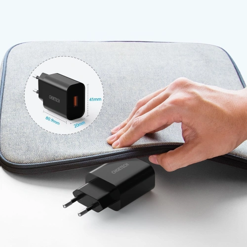 Kup Hálózati töltő Choetech Q5003 QC3.0 18W 3A + USB-A/USB-C kábel 1m fekete - CHT96 - {ean13} - Sklep Home Screen