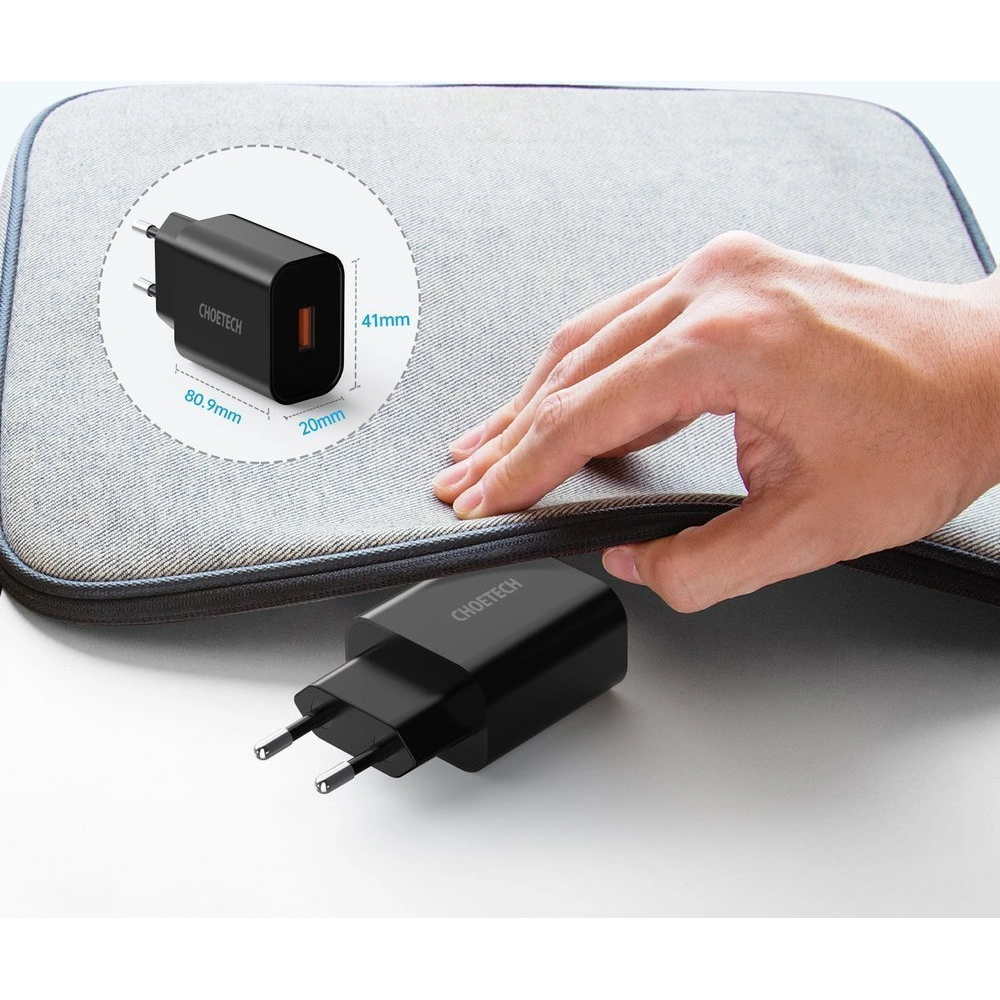 Ładowarka sieciowa Choetech Q5003 QC3.0 18W 3A + kabel USB-A/USB-C 1m czarny